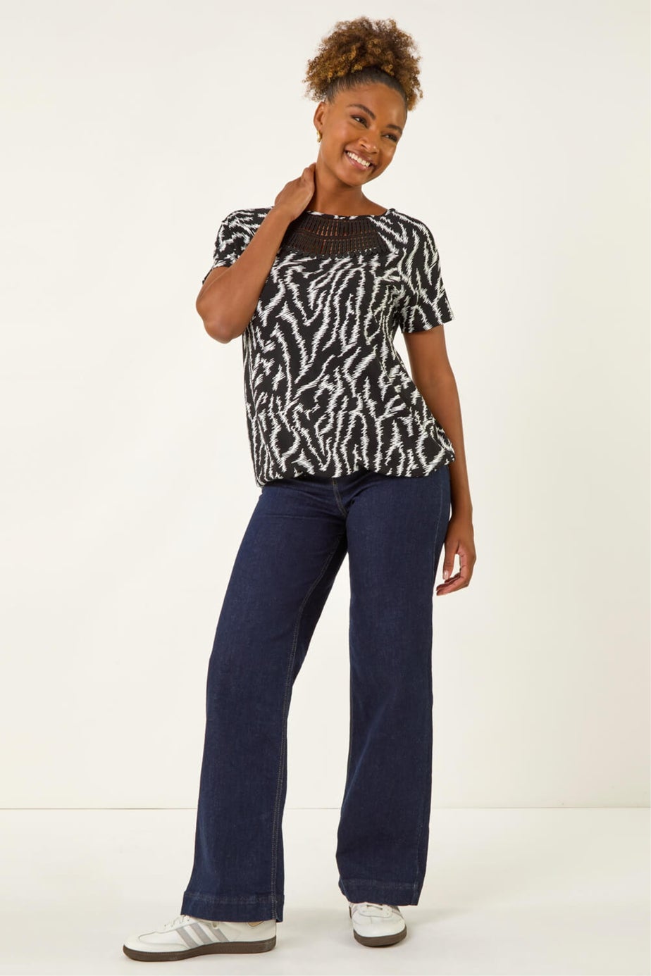 Roman Black Abstract Crotchet Stretch T-Shirt