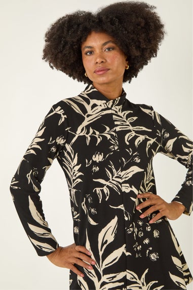 Roman Black Floral High Neck Swing Top