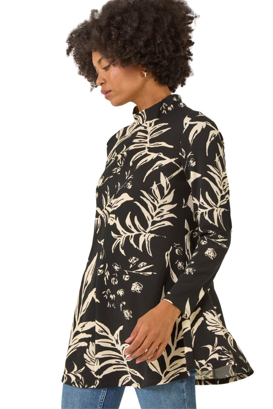 Roman Black Floral High Neck Swing Top