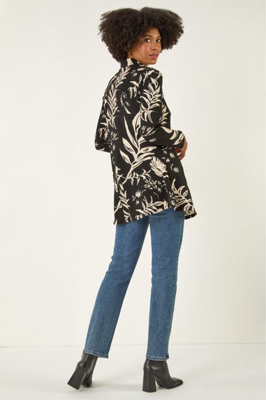 Roman Black Floral High Neck Swing Top