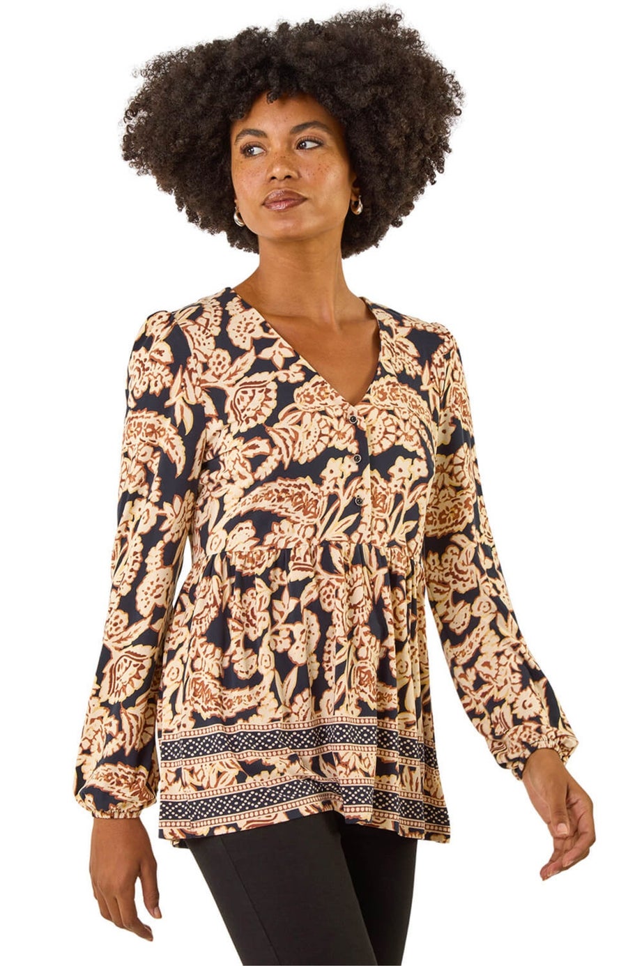 Roman Black Paisley Print Tunic Top