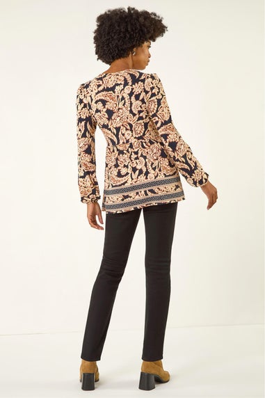 Roman Black Paisley Print Tunic Top