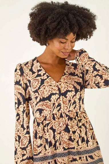 Roman Black Paisley Print Tunic Top