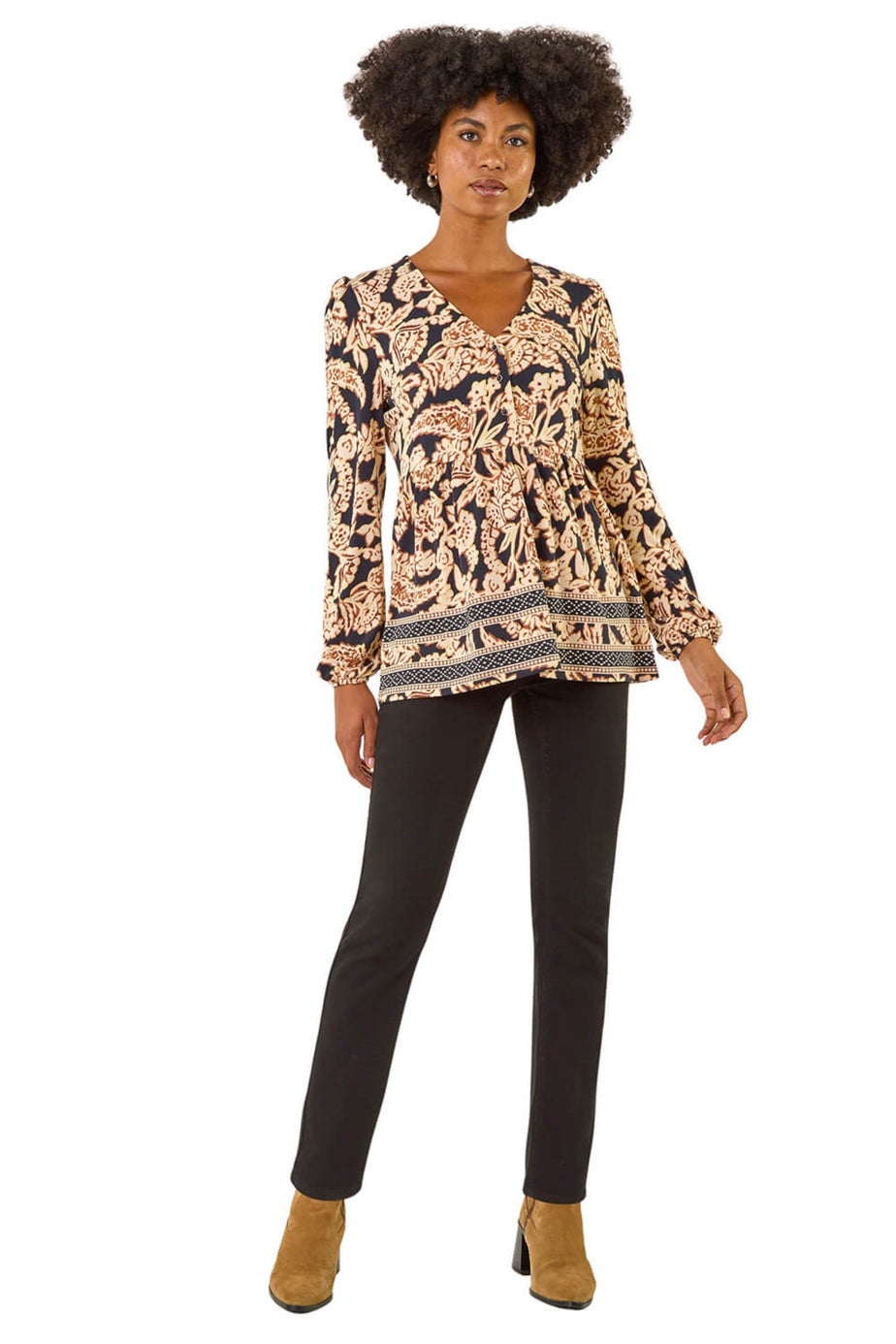 Roman Black Paisley Print Tunic Top