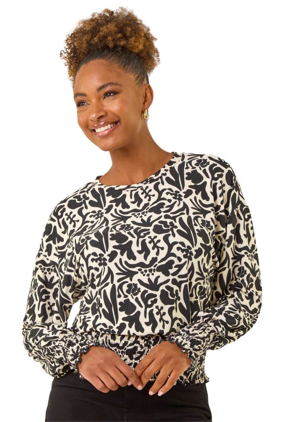 Roman Black Abstract Print Stretch Top
