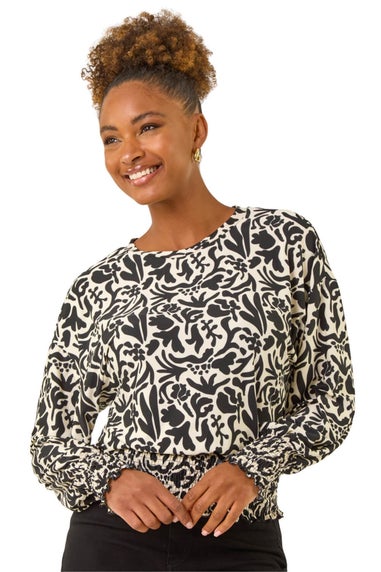 Roman Black Abstract Print Stretch Top