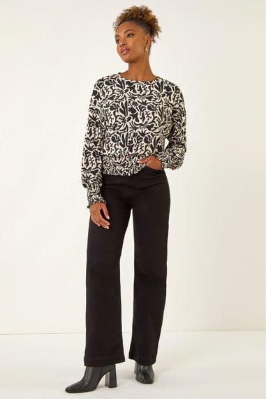 Roman Black Abstract Print Stretch Top