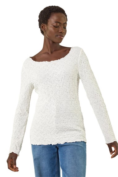 Roman Ivory Textured Bubble Crepe Lettuce Edge Top
