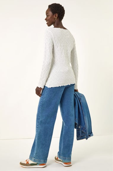 Roman Ivory Textured Bubble Crepe Lettuce Edge Top