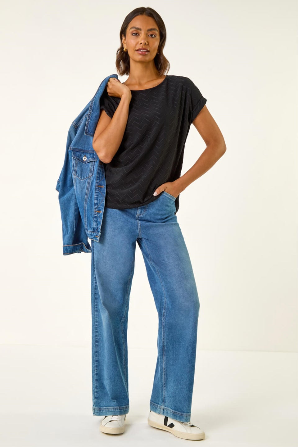 Roman Black Textured Short Sleeve Stretch Tee