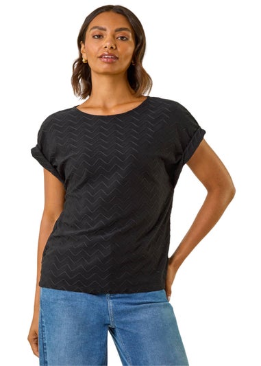 Roman Black Textured Short Sleeve Stretch Tee