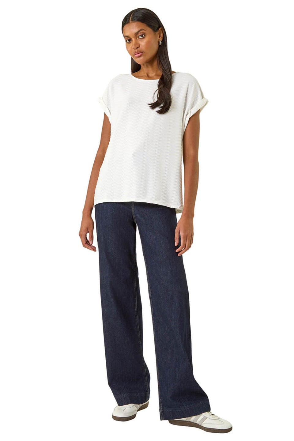 Roman Ivory Textured Short Sleeve Stretch Tee