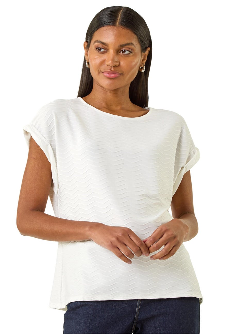 Roman Ivory Textured Short Sleeve Stretch Tee