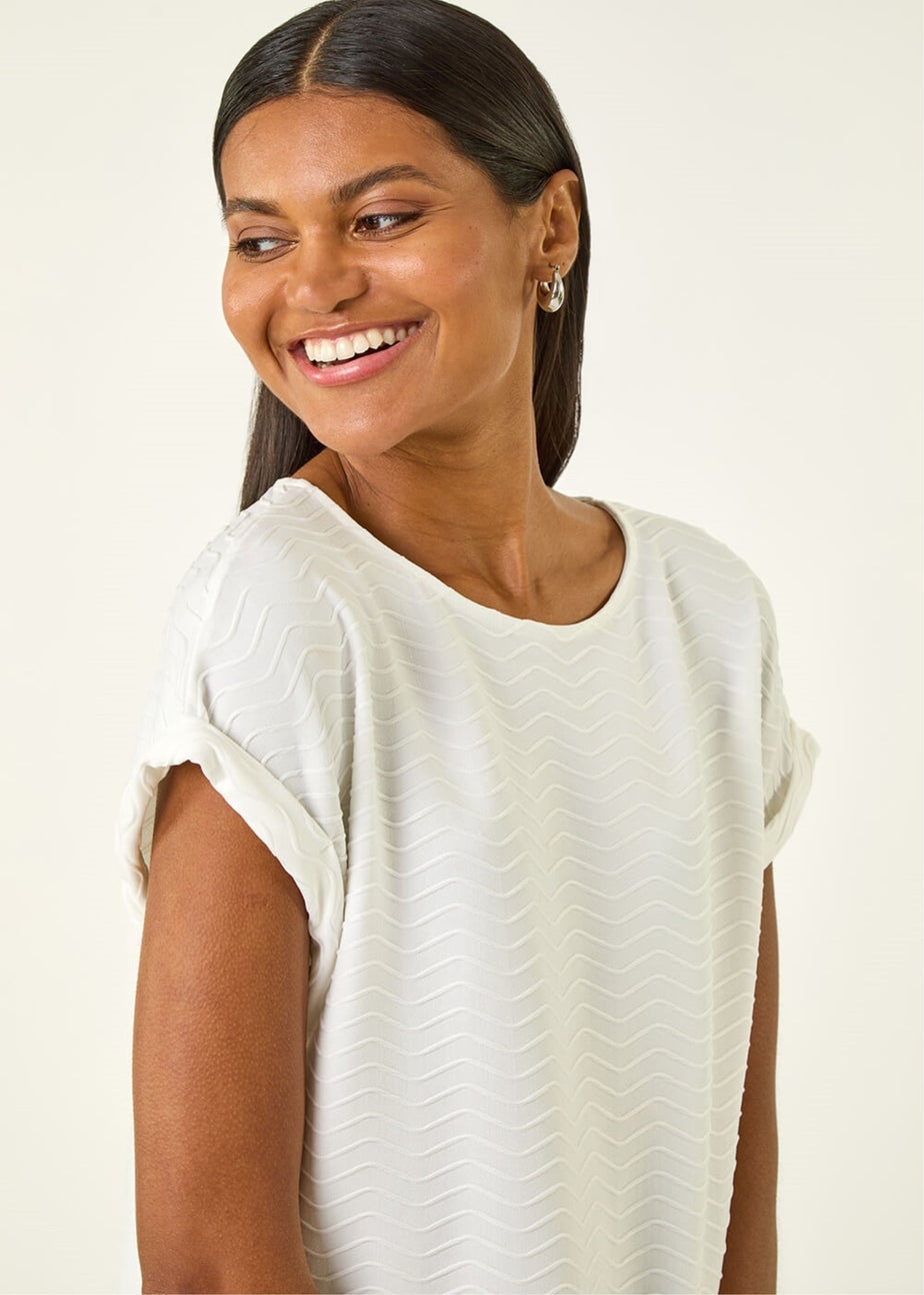 Roman Ivory Textured Short Sleeve Stretch Tee