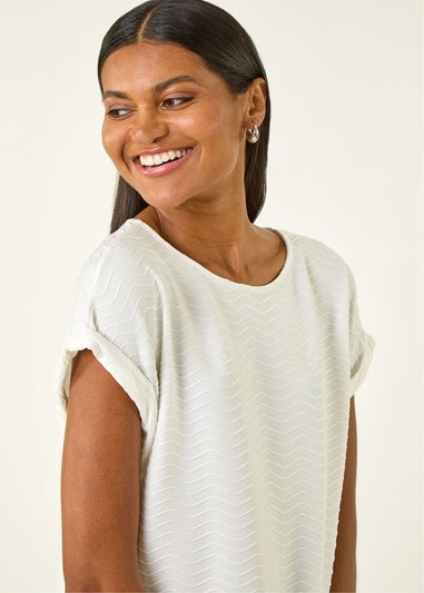 Roman Ivory Textured Short Sleeve Stretch Tee