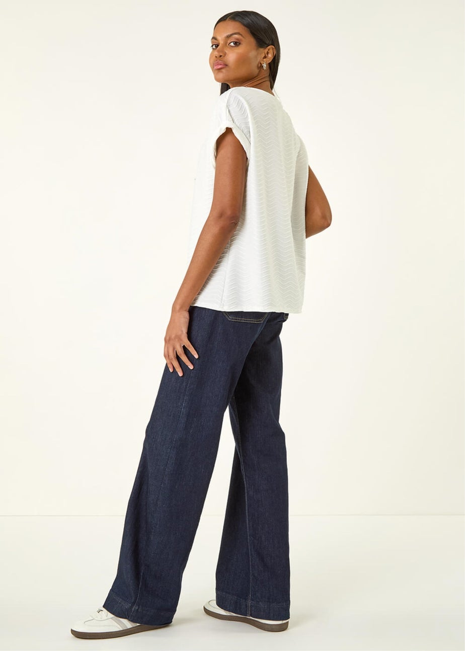 Roman Ivory Textured Short Sleeve Stretch Tee