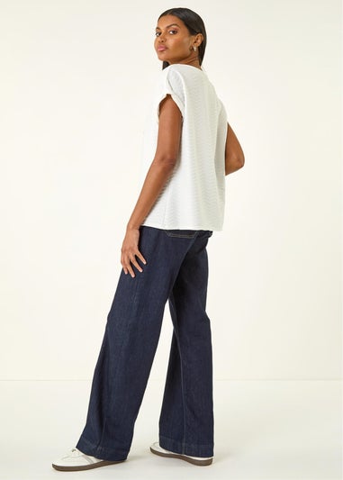 Roman Ivory Textured Short Sleeve Stretch Tee