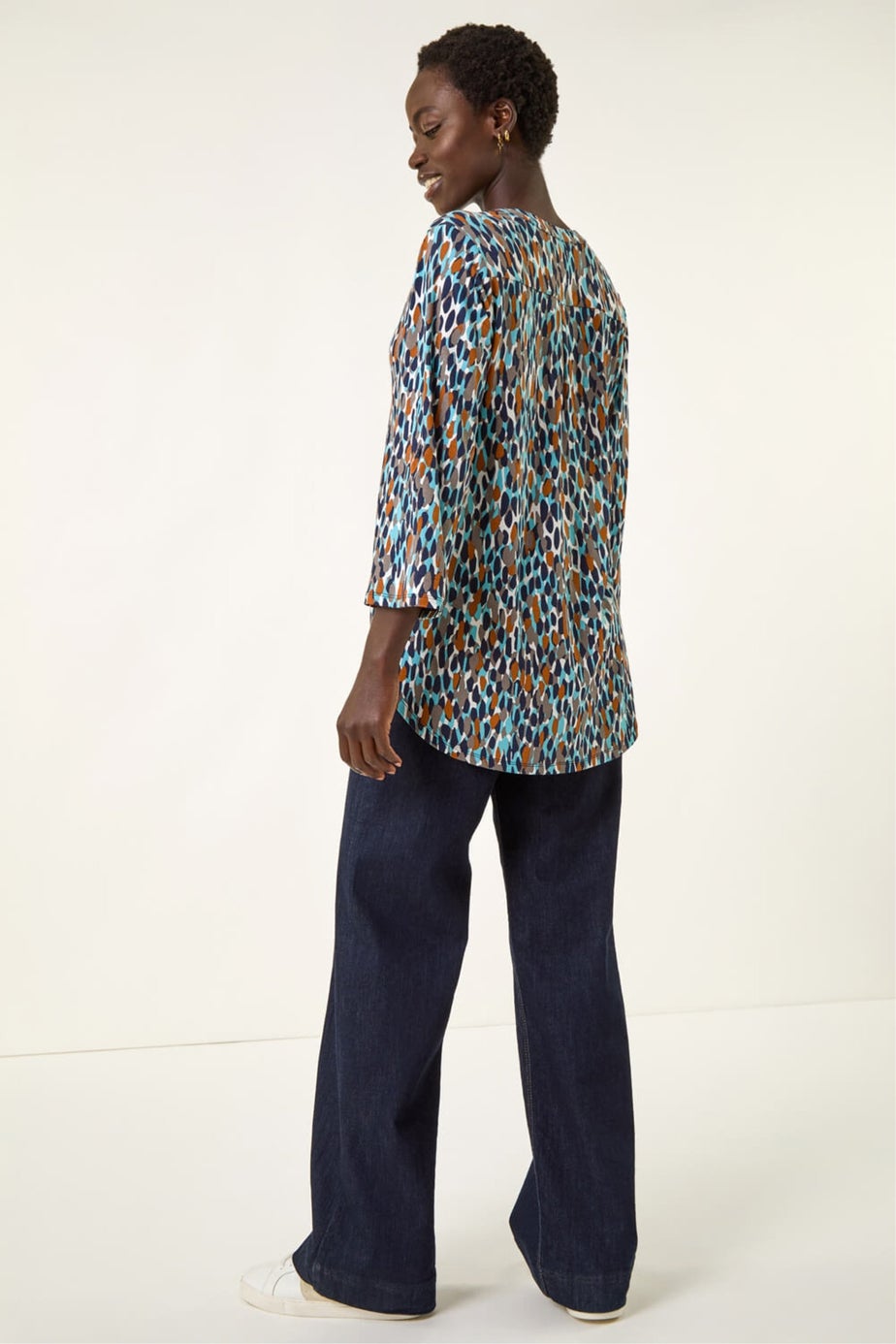 Roman Navy Spot Print Notch Neck Shirt