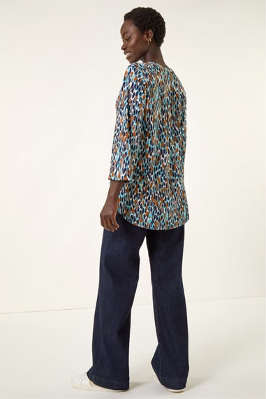 Roman Navy Spot Print Notch Neck Shirt