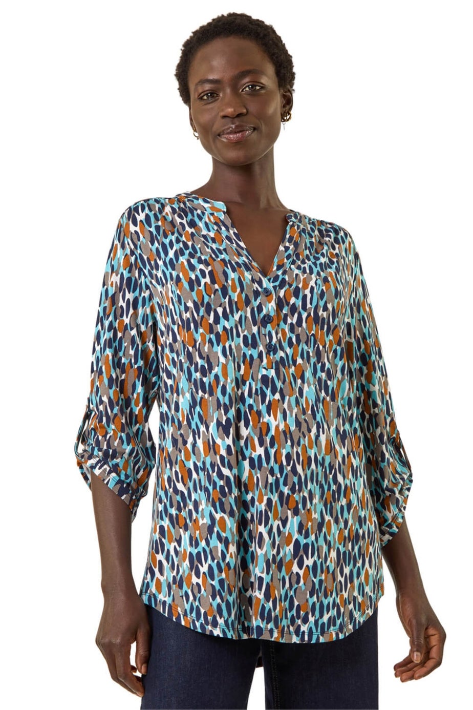 Roman Navy Spot Print Notch Neck Shirt