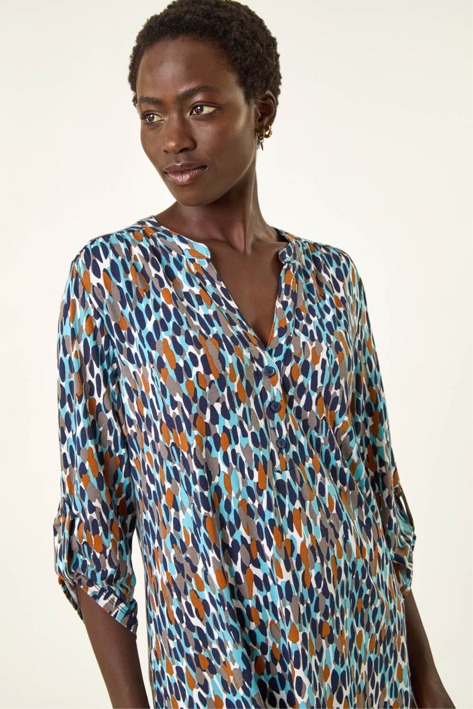 Roman Navy Spot Print Notch Neck Shirt