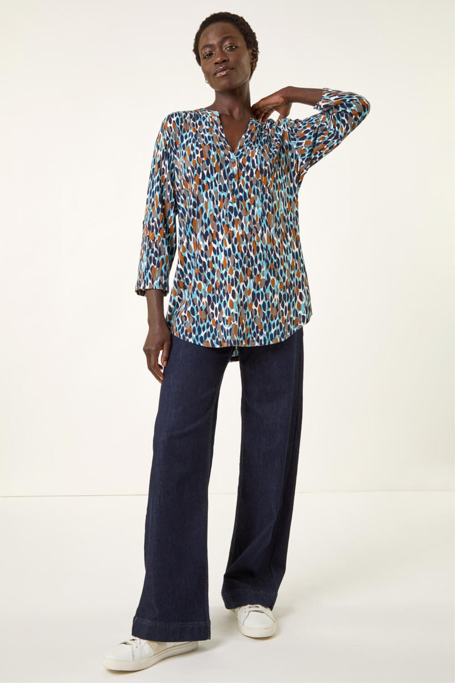 Roman Navy Spot Print Notch Neck Shirt
