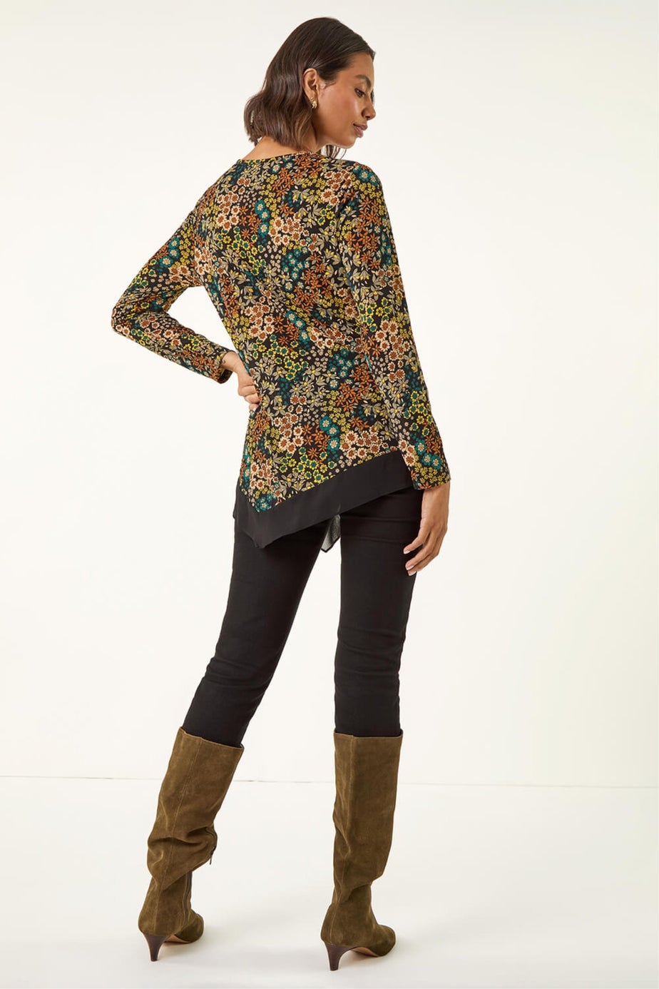 Roman Teal Ditsy Floral Print Tunic Top