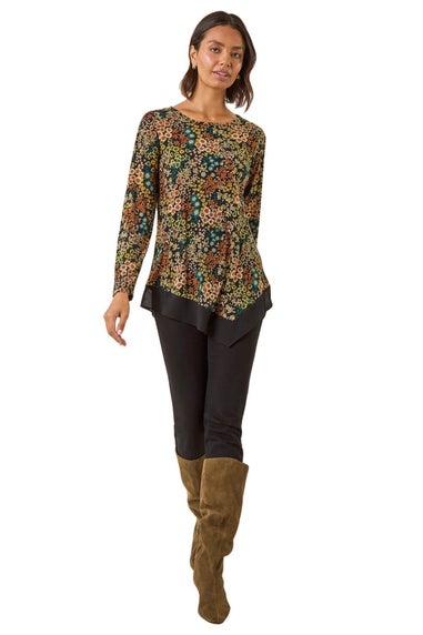 Roman Teal Ditsy Floral Print Tunic Top