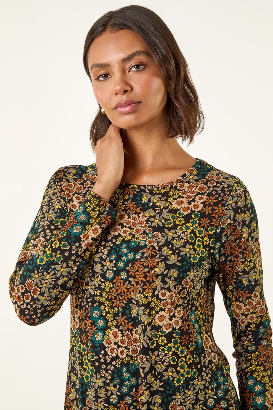 Roman Teal Ditsy Floral Print Tunic Top