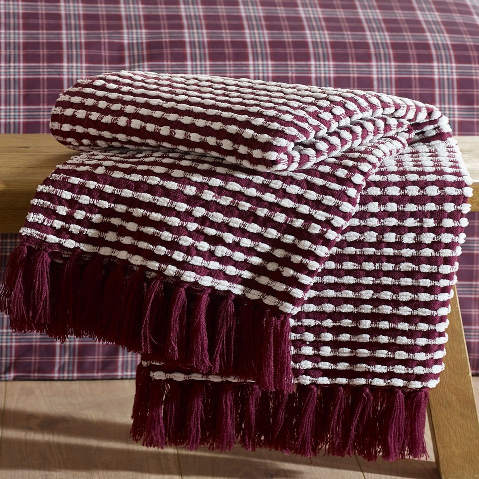 Catherine Lansfield Stab Stitch Blanket Throw Plum (125x150cm)