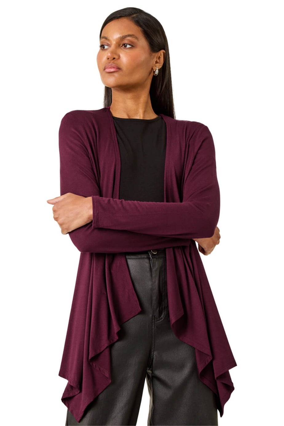 Roman Burgundy Waterfall Stretch Cardigan