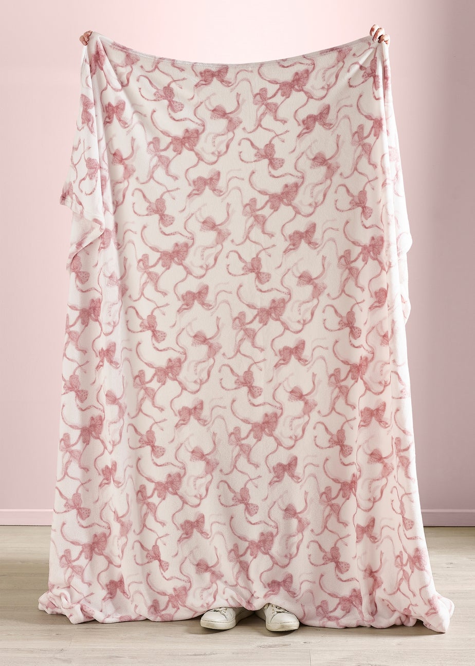 Catherine Lansfield Bow Cosy Fleece Oversized Blanket Throw Pink