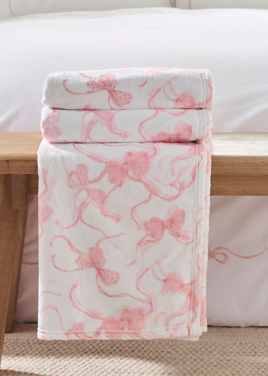 Catherine Lansfield Bow Cosy Fleece Oversized Blanket Throw Pink