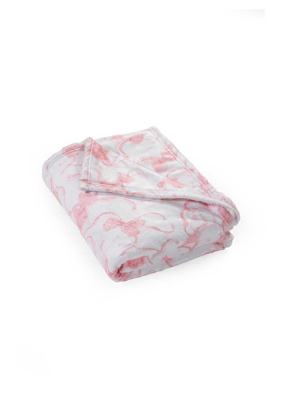 Catherine Lansfield Bow Cosy Fleece Oversized Blanket Throw Pink