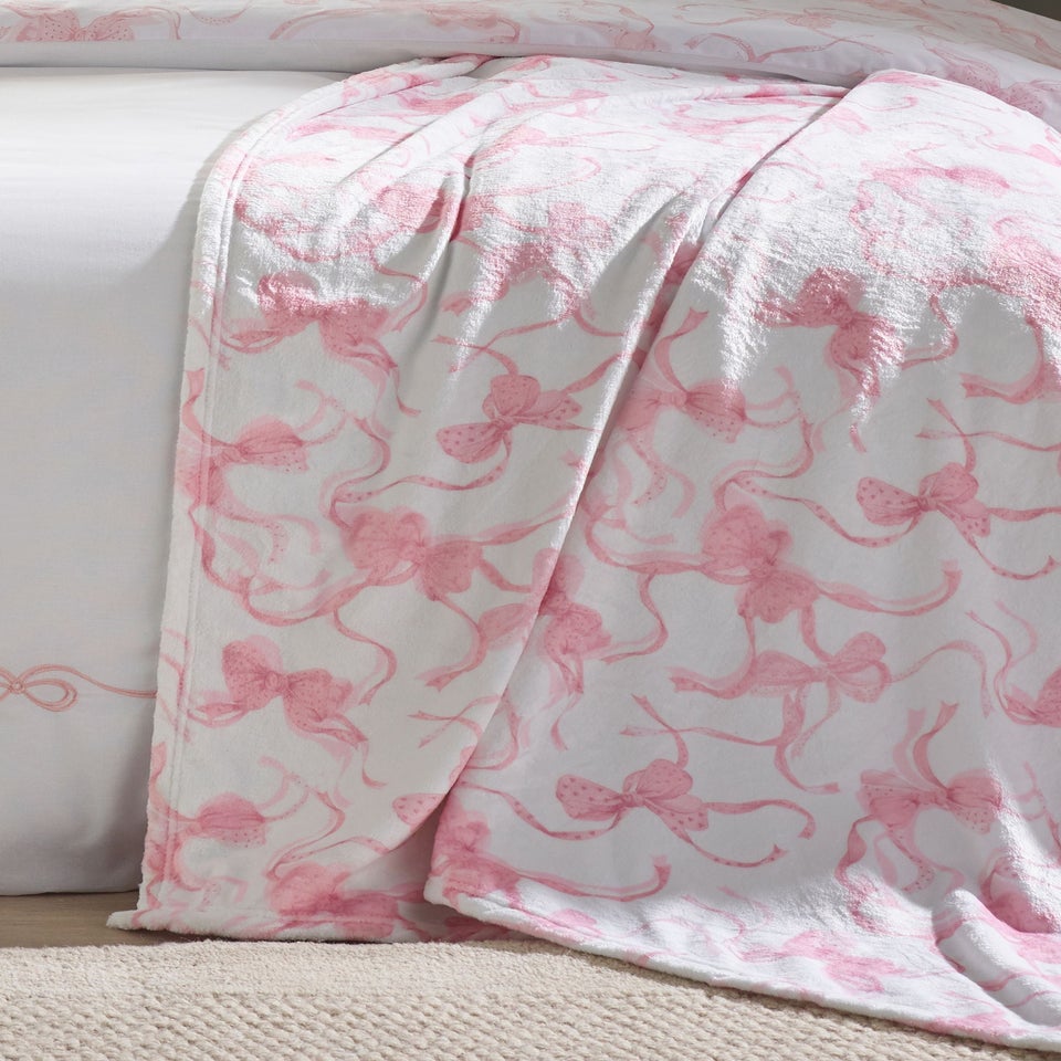 Catherine Lansfield Bow Cosy Fleece Oversized Blanket Throw Pink