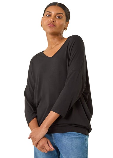 Roman Black V-Neck Jersey Stretch T-Shirt