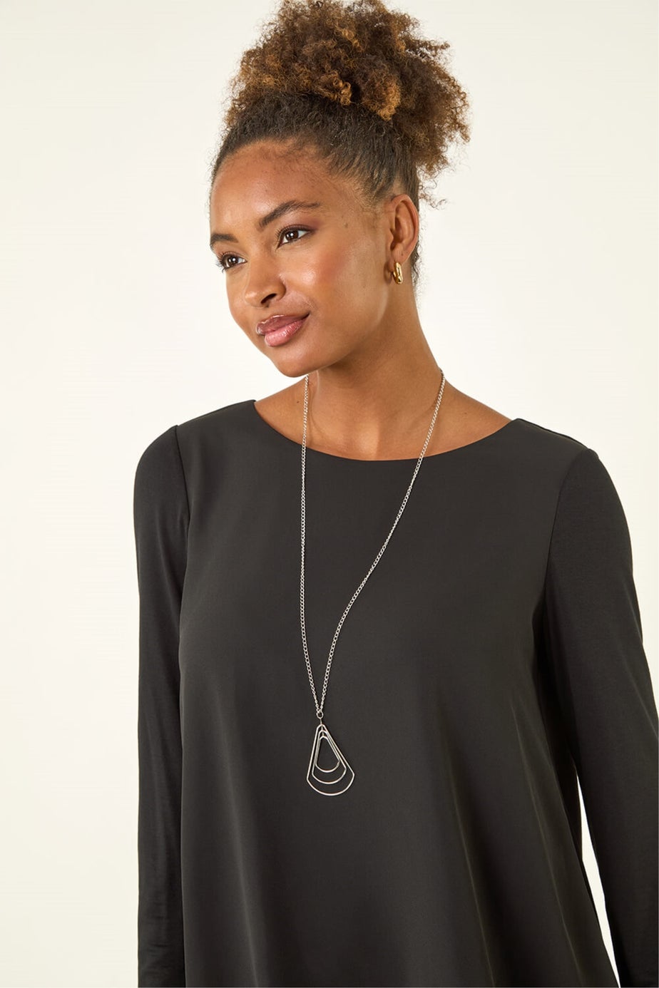 Roman Black Chiffon Overlay Necklace Top