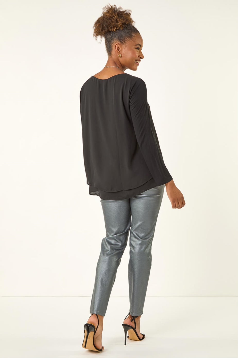 Roman Black Chiffon Overlay Necklace Top