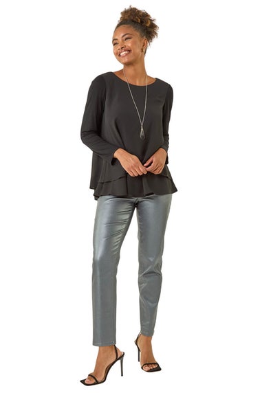 Roman Black Chiffon Overlay Necklace Top