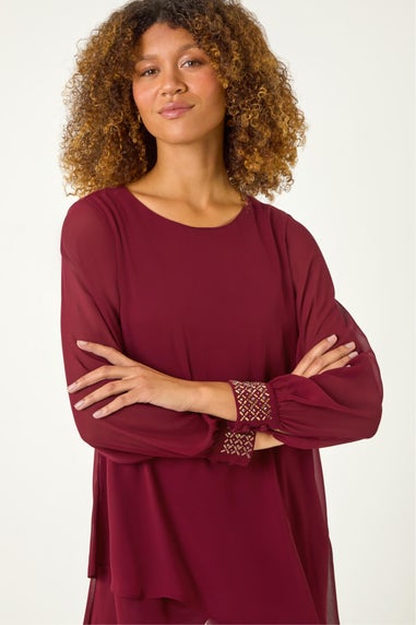Roman Wine Embellished Detail Layered Top
