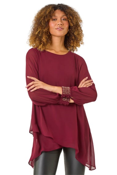 Roman Wine Embellished Detail Layered Top