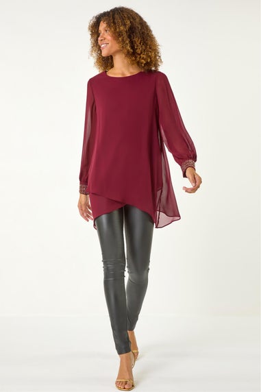 Roman Wine Embellished Detail Layered Top