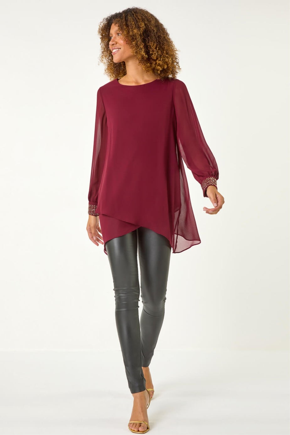 Roman Wine Embellished Detail Layered Top