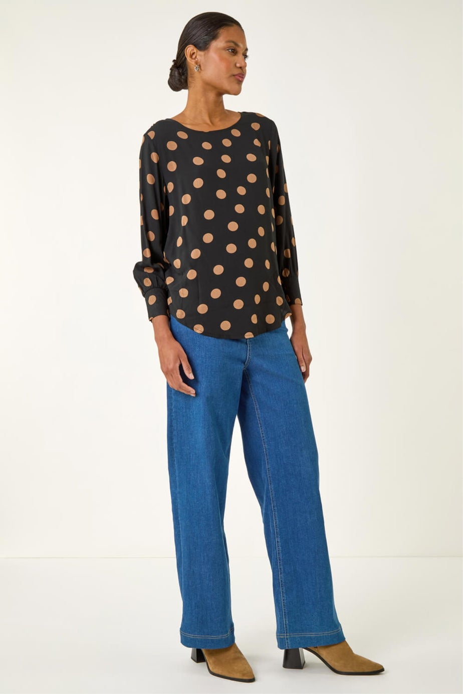 Roman Black Spot Print Tunic Top
