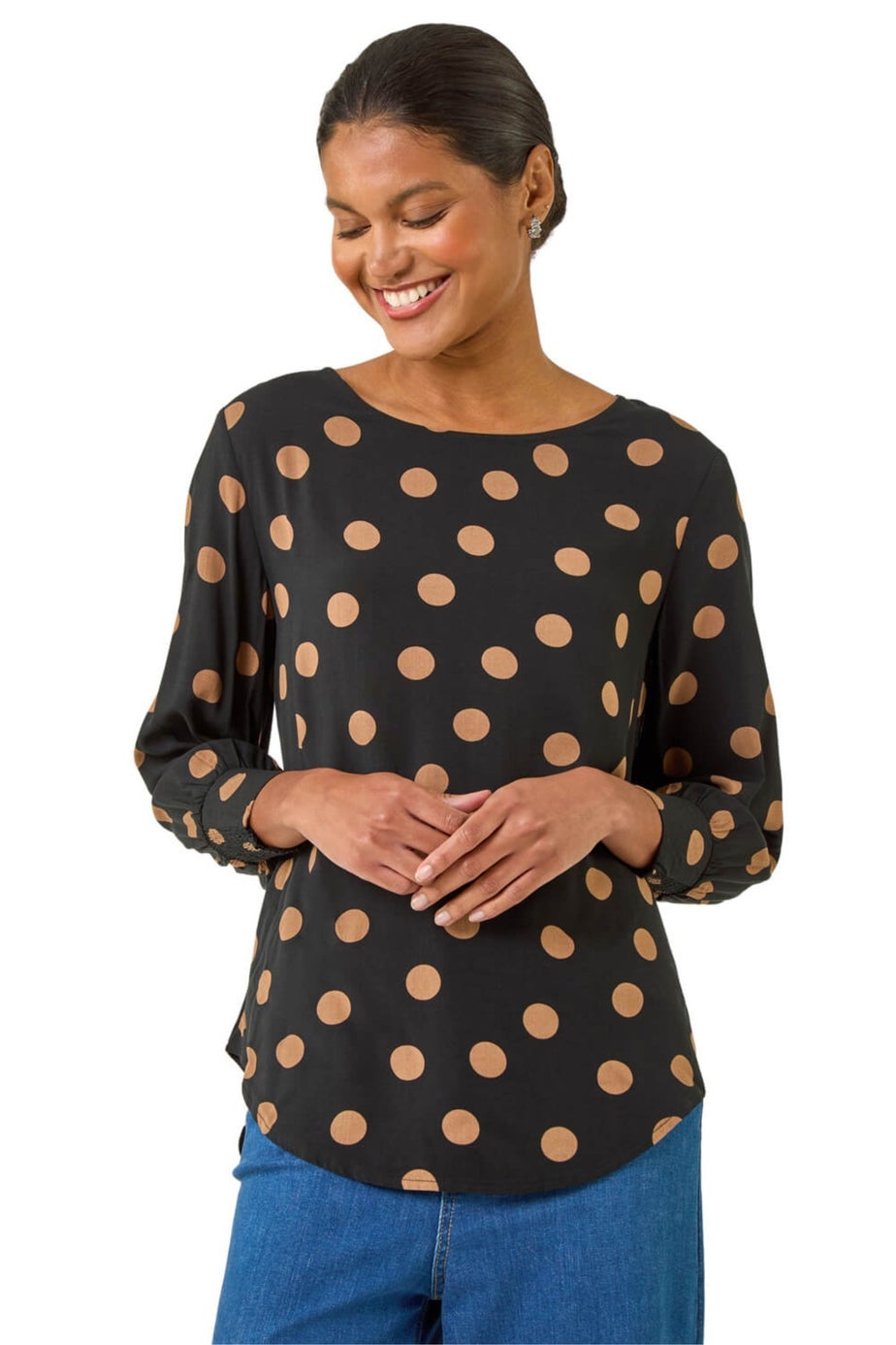 Roman Black Spot Print Tunic Top