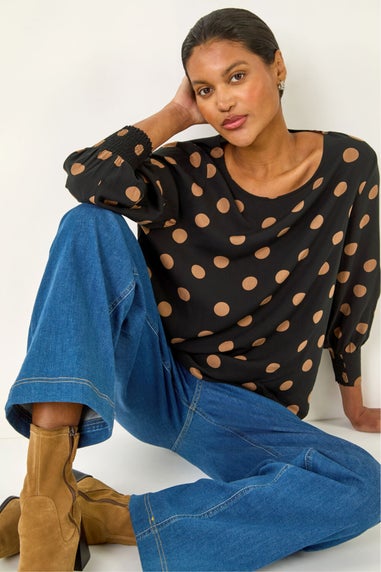 Roman Black Spot Print Tunic Top
