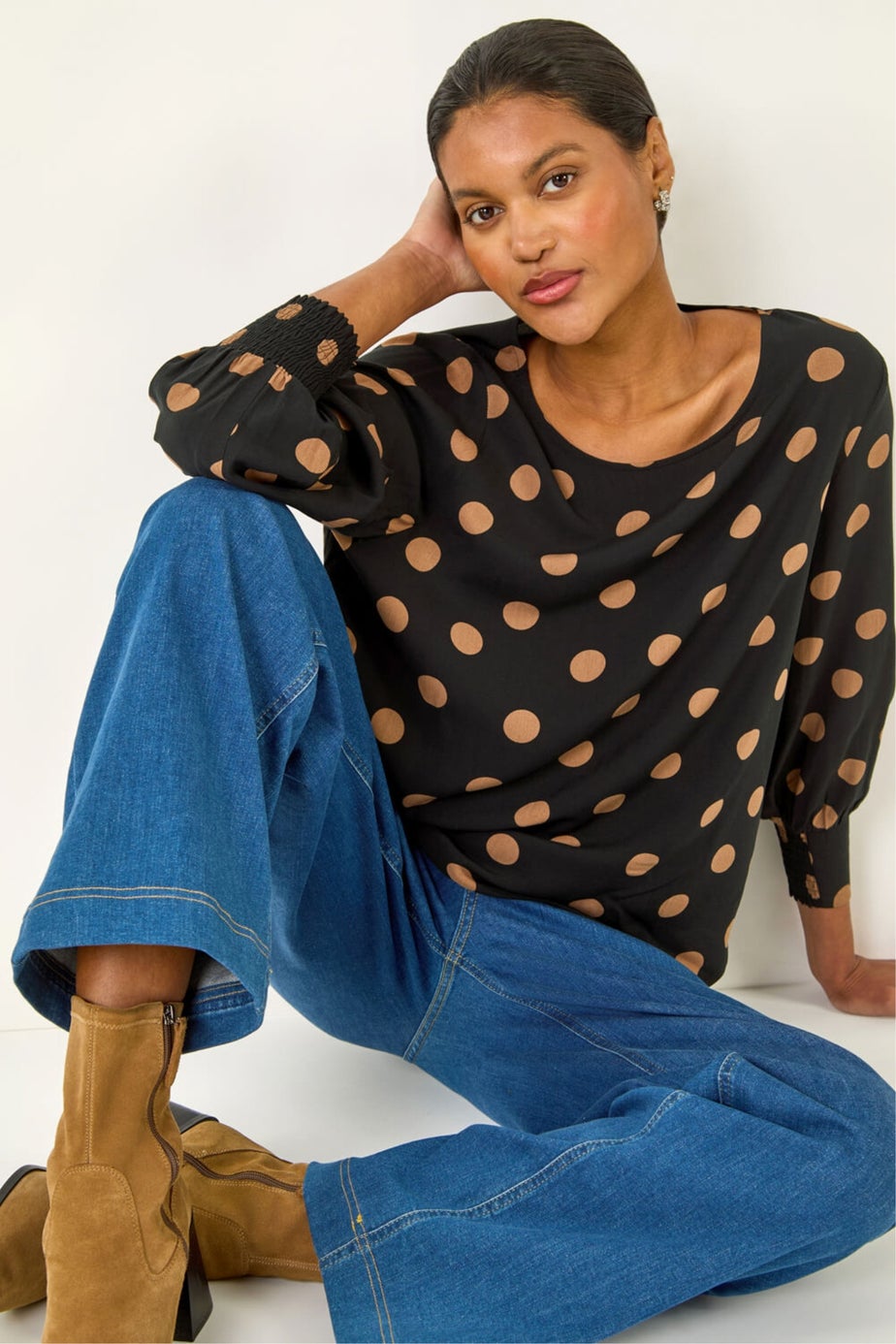 Roman Black Spot Print Tunic Top