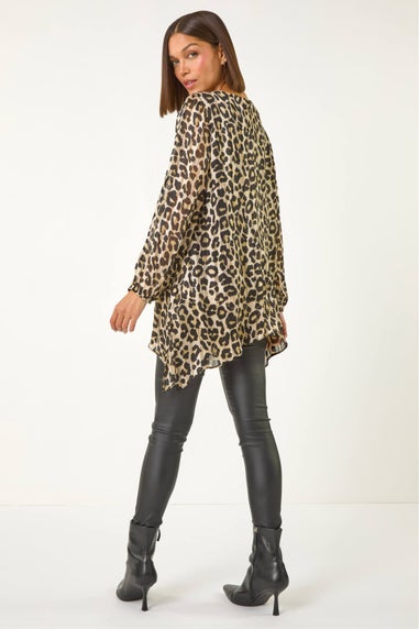 Roman Natural Animal Print Metallic Top