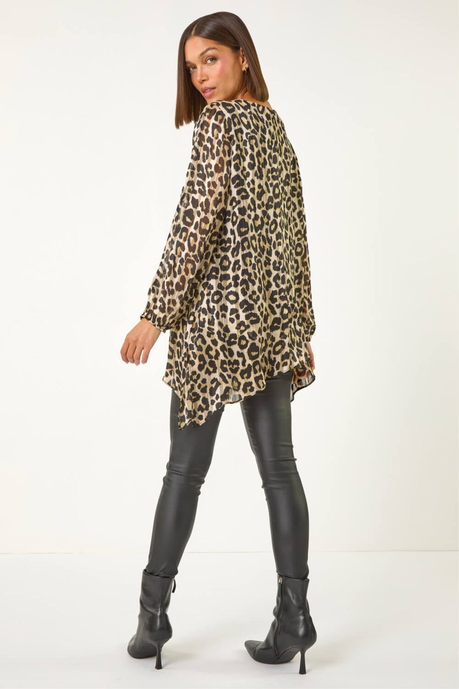 Roman Natural Animal Print Metallic Top