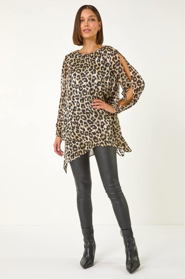 Roman Natural Animal Print Metallic Top